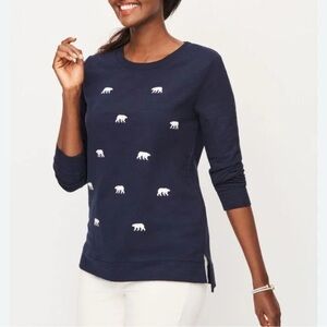 Talbots Women's Navy Blue Embroidered Polar Bear Long Sleeve Sweatshirt SZ XS